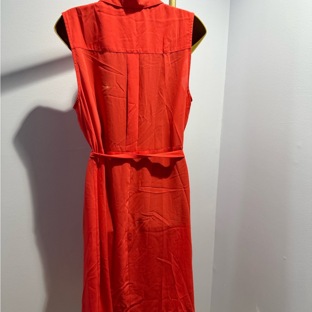 Nanette Lepore Orange Red Sleeveless Belted Midi Shirt Dress Size 14 - Picture 2 of 4